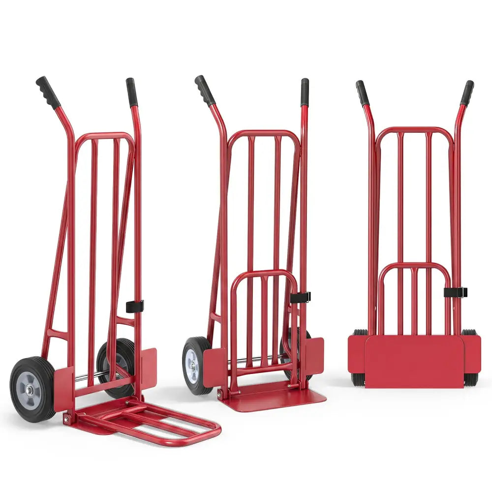 Heavy Duty Hand Truck Dolly with Dual Foldable Nose Plates-Red - Red - Garages