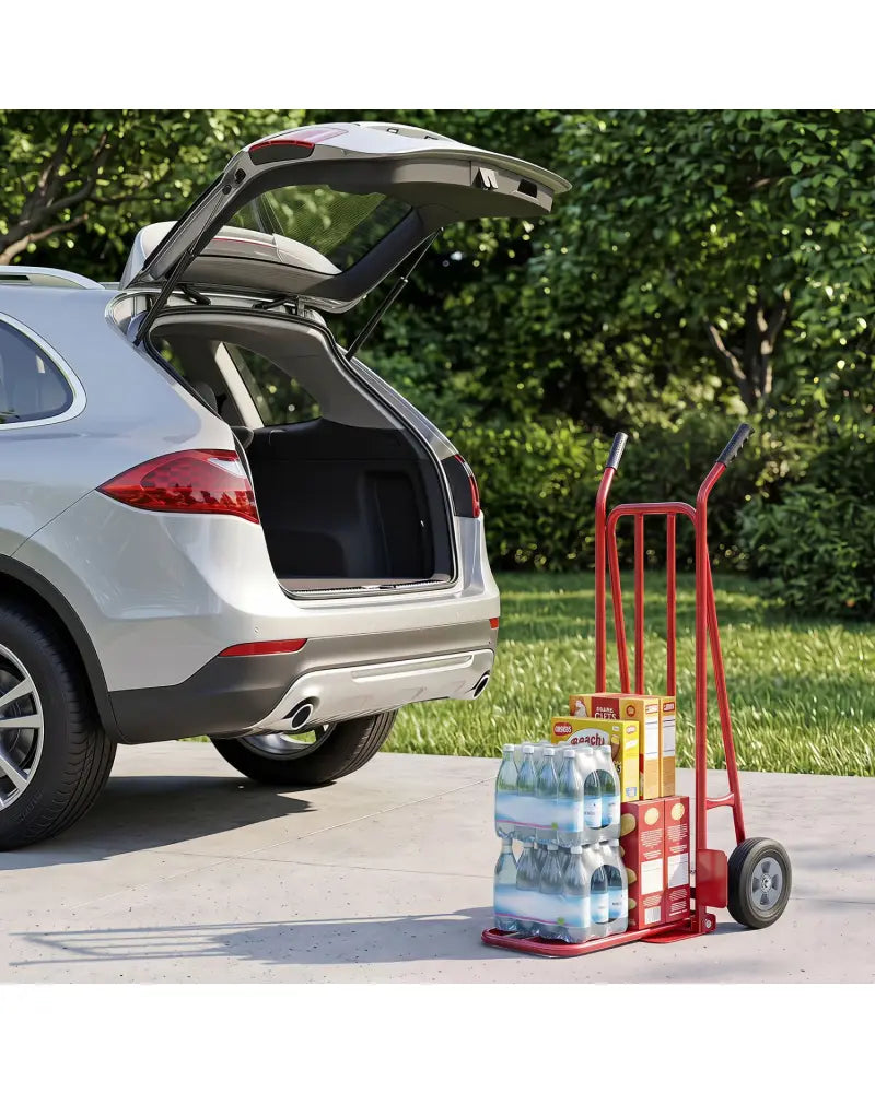 Heavy Duty Hand Truck Dolly with Dual Foldable Nose Plates-Red - Red - Garages