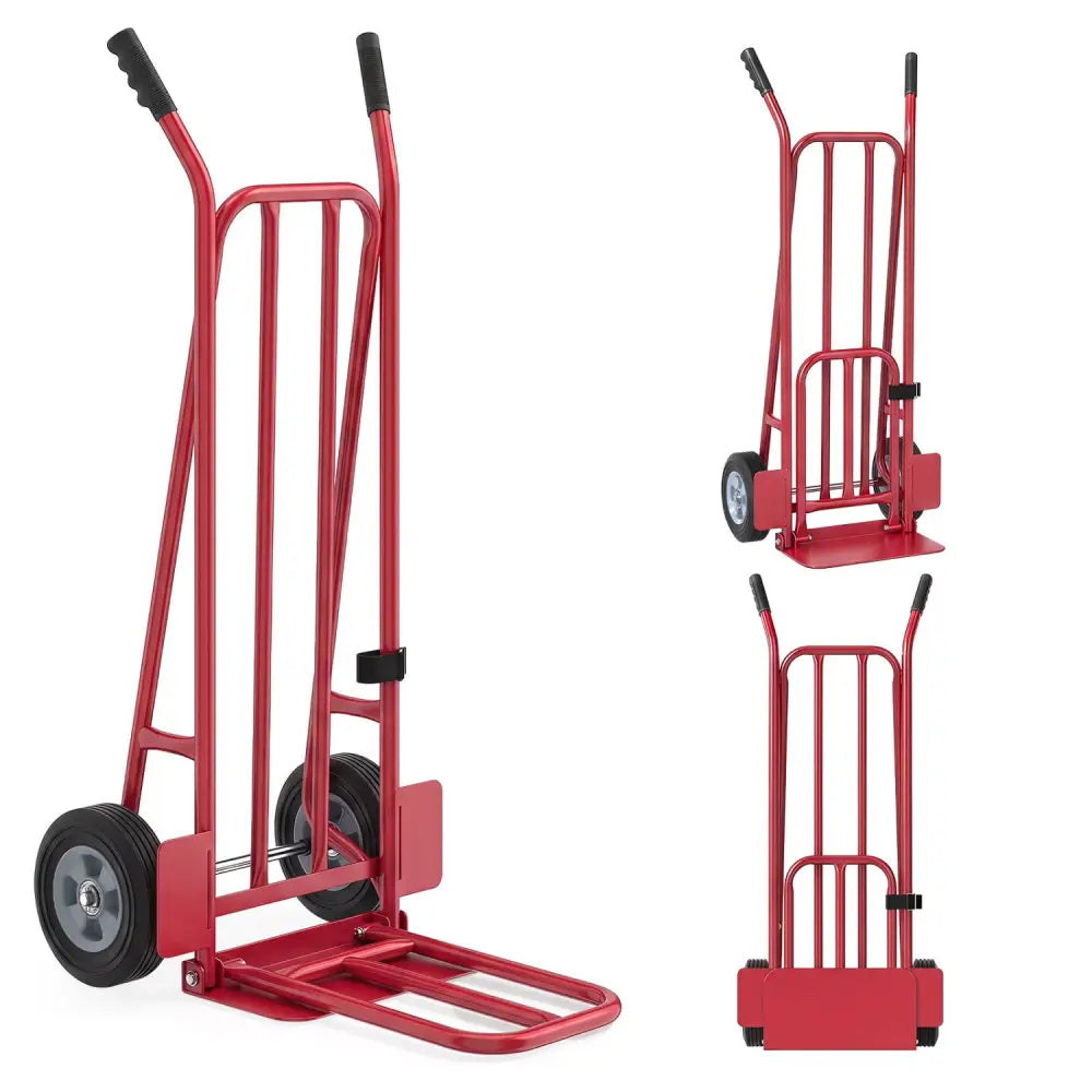 Heavy Duty Hand Truck Dolly with Dual Foldable Nose Plates-Red - Red - Garages