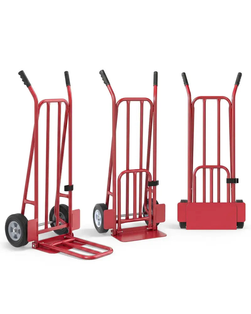 Heavy Duty Hand Truck Dolly with Dual Foldable Nose Plates-Red - Red - Garages