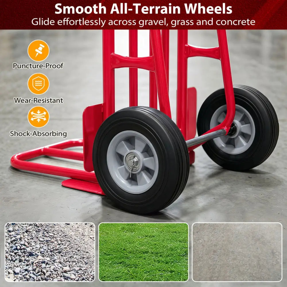 Heavy Duty Hand Truck Dolly with Dual Foldable Nose Plates-Red - Red - Garages