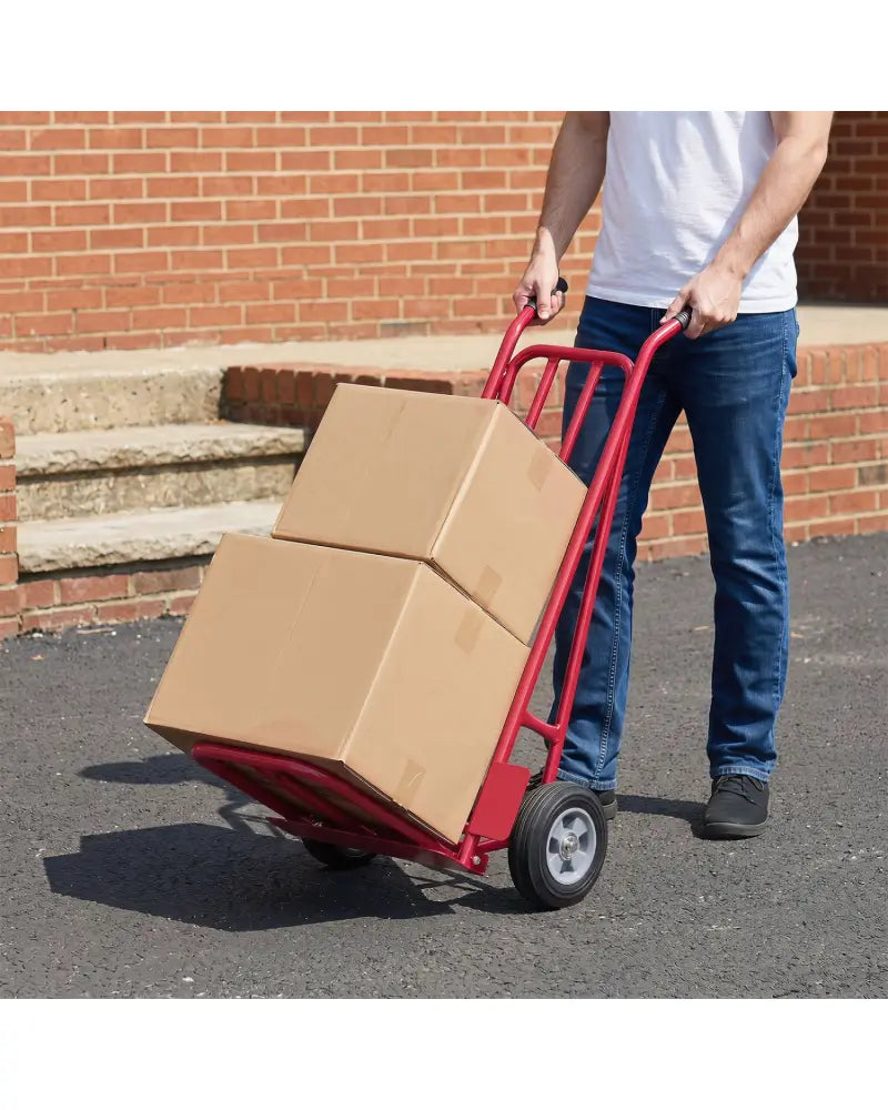 Heavy Duty Hand Truck Dolly with Dual Foldable Nose Plates-Red - Red - Garages