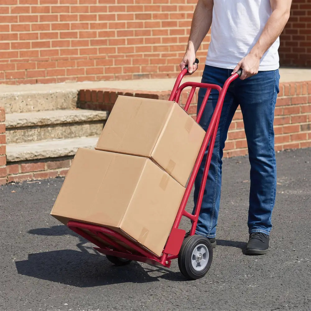Heavy Duty Hand Truck Dolly with Dual Foldable Nose Plates-Red - Red - Garages