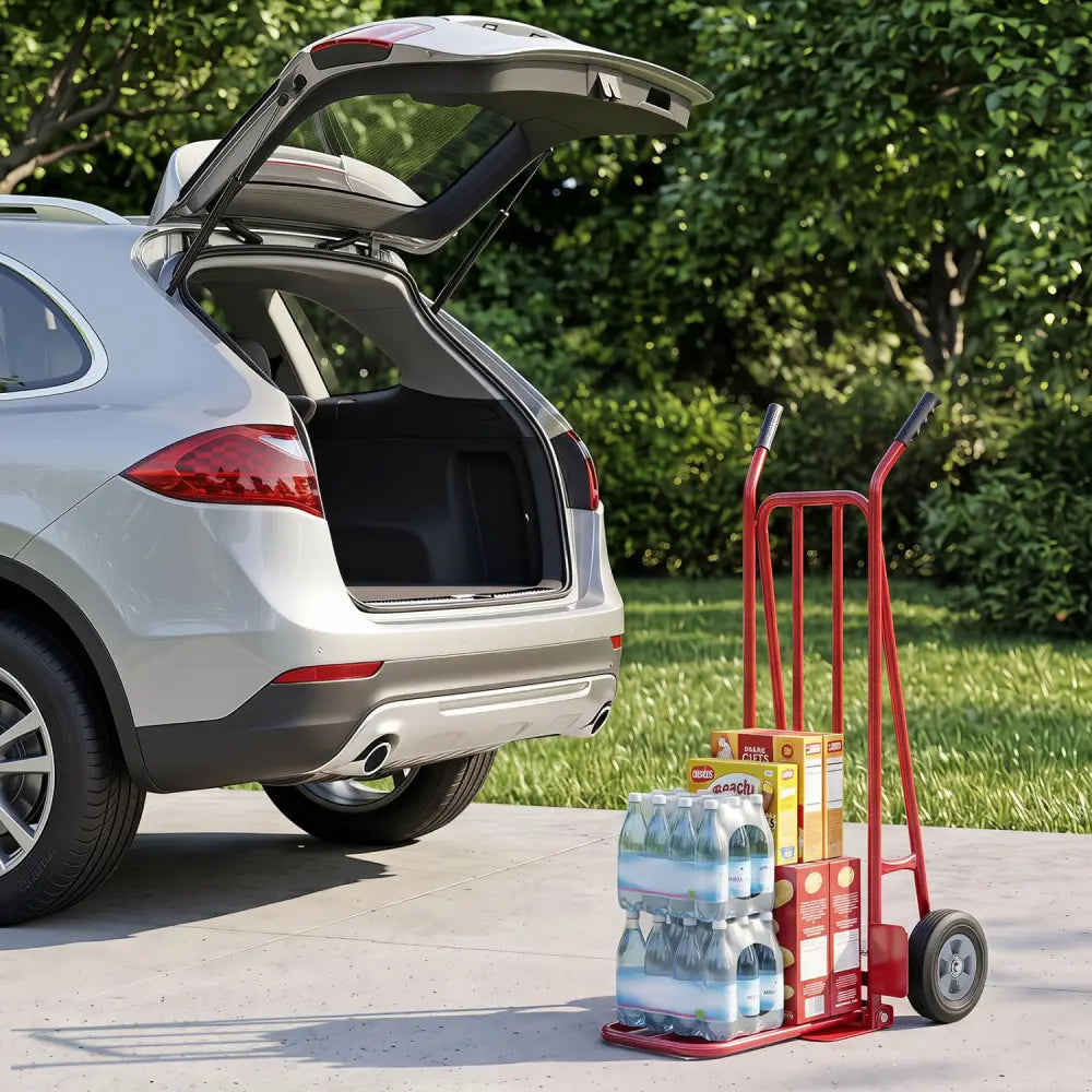 Heavy Duty Hand Truck Dolly with Dual Foldable Nose Plates-Red - Red - Garages