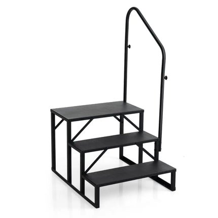 Heavy Duty Hot Tub Stair with Wide Anti-Slip Platforms for Porch and Mobile Home-Black - Black - Ladders