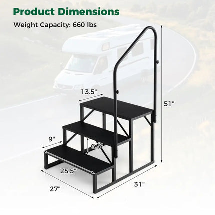 Heavy Duty Hot Tub Stair with Wide Anti-Slip Platforms for Porch and Mobile Home-Black - Black - Ladders