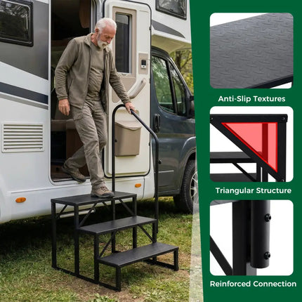 Heavy Duty Hot Tub Stair with Wide Anti-Slip Platforms for Porch and Mobile Home-Black - Black - Ladders