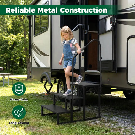 Heavy Duty Hot Tub Stair with Wide Anti-Slip Platforms for Porch and Mobile Home-Black - Black - Ladders