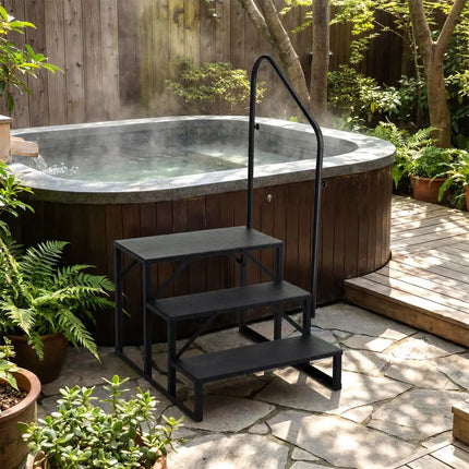 Heavy Duty Hot Tub Stair with Wide Anti-Slip Platforms for Porch and Mobile Home-Black - Black - Ladders