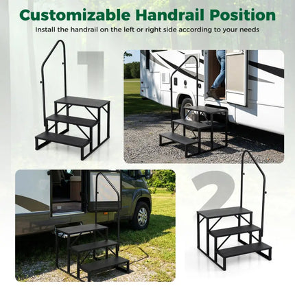 Heavy Duty Hot Tub Stair with Wide Anti-Slip Platforms for Porch and Mobile Home-Black - Black - Ladders