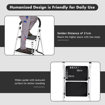Heavy Duty Industrial Lightweight Folding Stool 3 Step Ladder - Black - Ladders