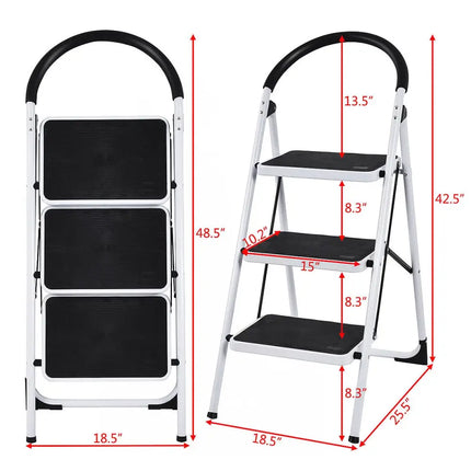Heavy Duty Industrial Lightweight Folding Stool 3 Step Ladder - Black - Ladders