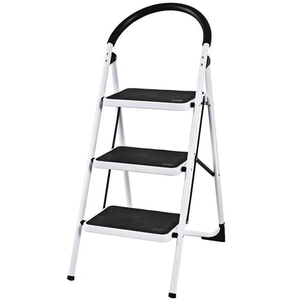 Heavy Duty Industrial Lightweight Folding Stool 3 Step Ladder - Black - Ladders