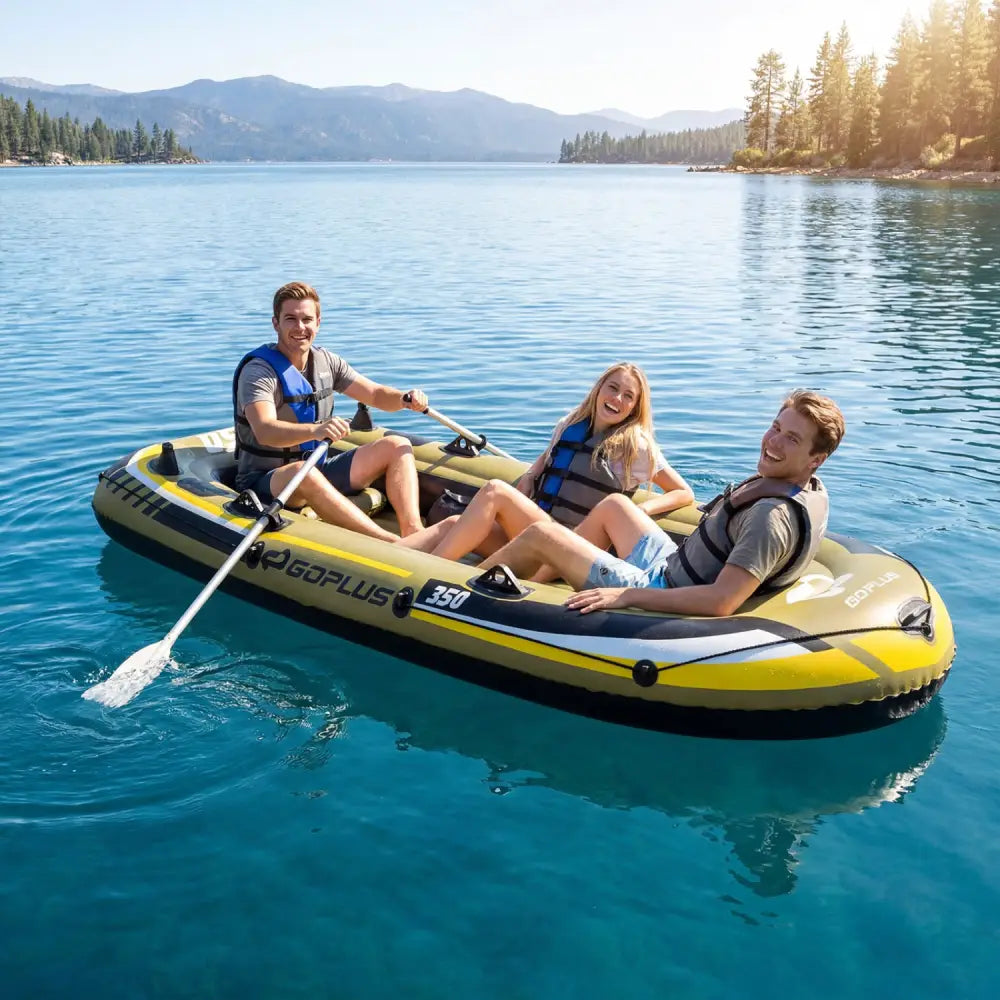 Heavy-Duty Inflatable Boat 4-Person Fishing Raft Set-Green - Green - Water Sports