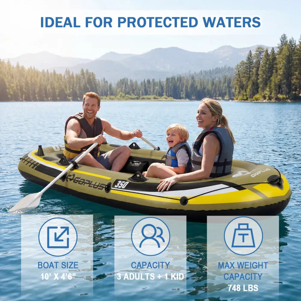 Heavy-Duty Inflatable Boat 4-Person Fishing Raft Set-Green - Green - Water Sports