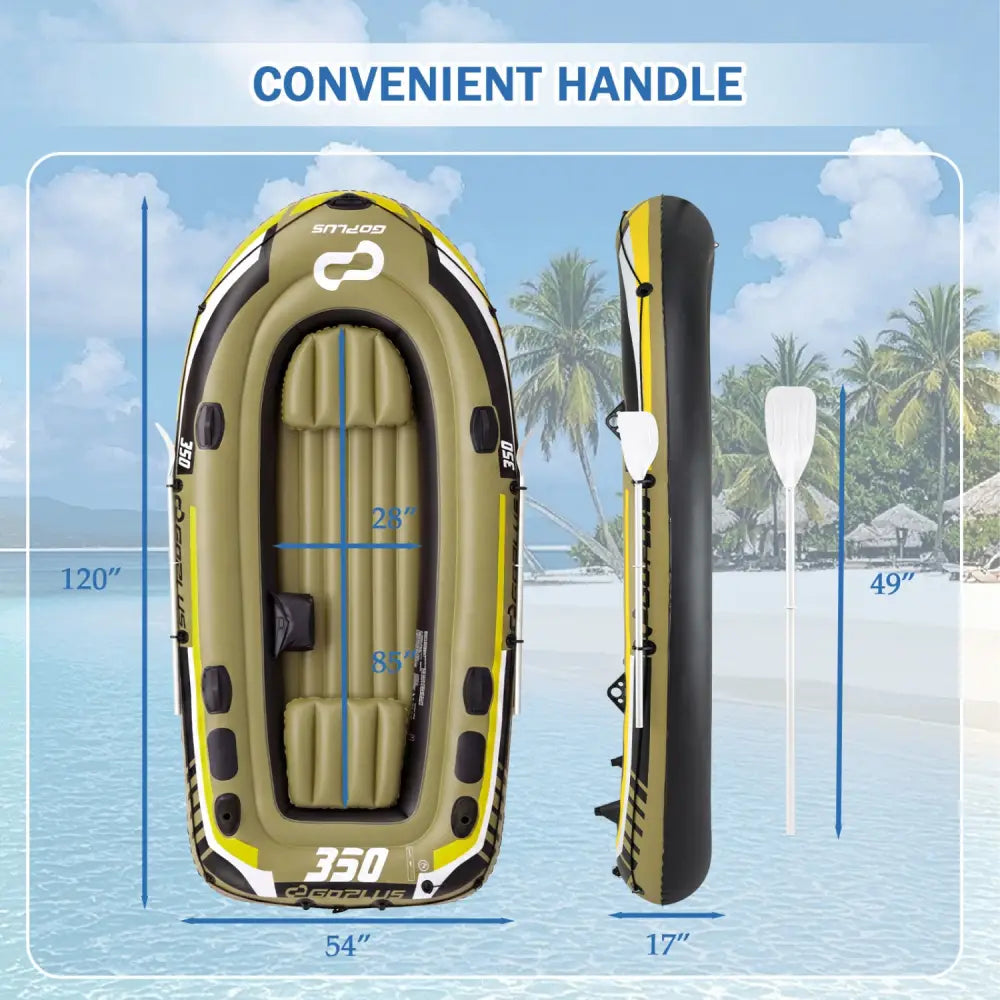 Heavy-Duty Inflatable Boat 4-Person Fishing Raft Set-Green - Green - Water Sports