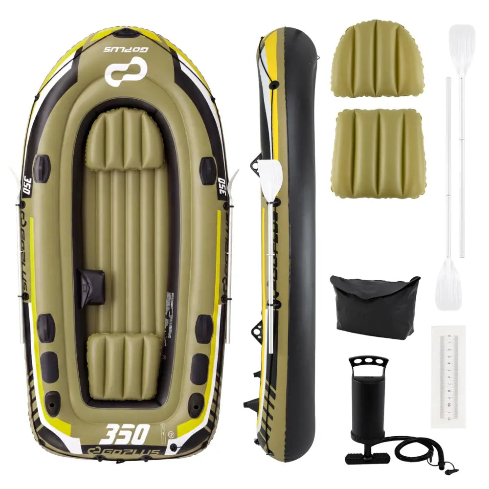 Heavy-Duty Inflatable Boat 4-Person Fishing Raft Set-Green - Green - Water Sports