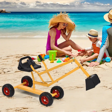 Heavy Duty Kid Ride-on 4-Wheel Excavator Sand Digger - Yellow - Sandboxes