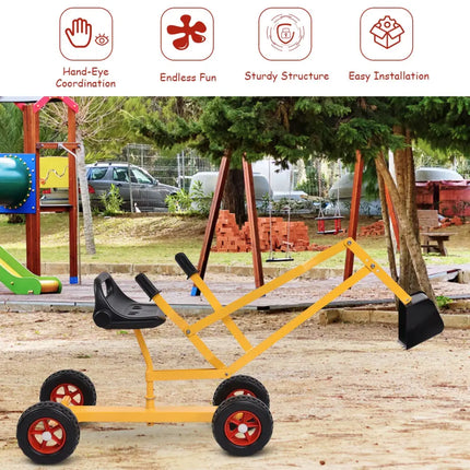 Heavy Duty Kid Ride-on 4-Wheel Excavator Sand Digger - Yellow - Sandboxes