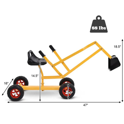 Heavy Duty Kid Ride-on 4-Wheel Excavator Sand Digger - Yellow - Sandboxes