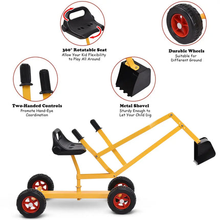 Heavy Duty Kid Ride-on 4-Wheel Excavator Sand Digger - Yellow - Sandboxes