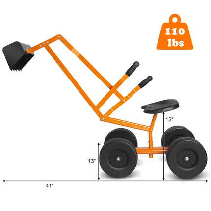 Heavy Duty Kid Ride-on Sand Digger Digging Excavator - Orange - Sandboxes