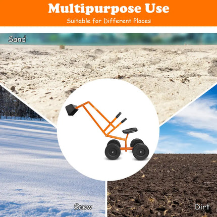 Heavy Duty Kid Ride-on Sand Digger Digging Excavator - Orange - Sandboxes