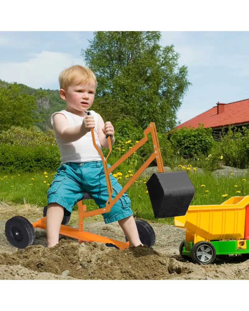 Heavy Duty Kid Ride-on Sand Digger Digging Excavator - Orange - Sandboxes