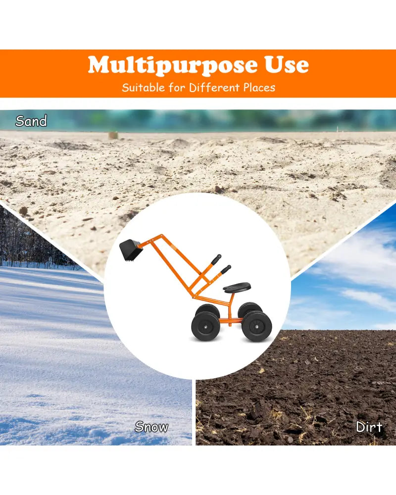 Heavy Duty Kid Ride-on Sand Digger Digging Excavator - Orange - Sandboxes