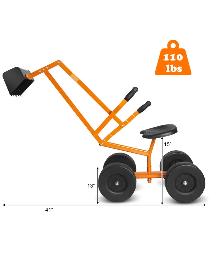 Heavy Duty Kid Ride-on Sand Digger Digging Excavator - Orange - Sandboxes