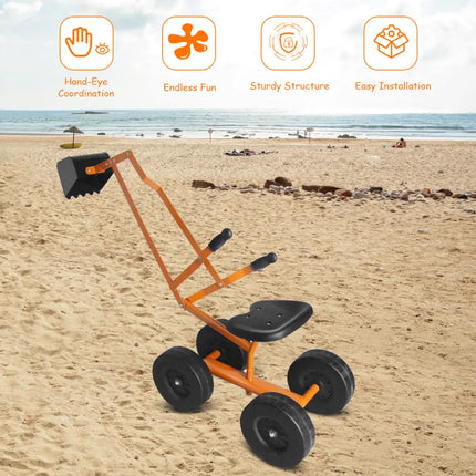 Heavy Duty Kid Ride-on Sand Digger Digging Excavator - Orange - Sandboxes