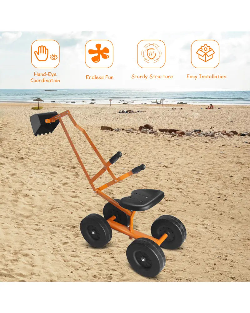 Heavy Duty Kid Ride-on Sand Digger Digging Excavator - Orange - Sandboxes