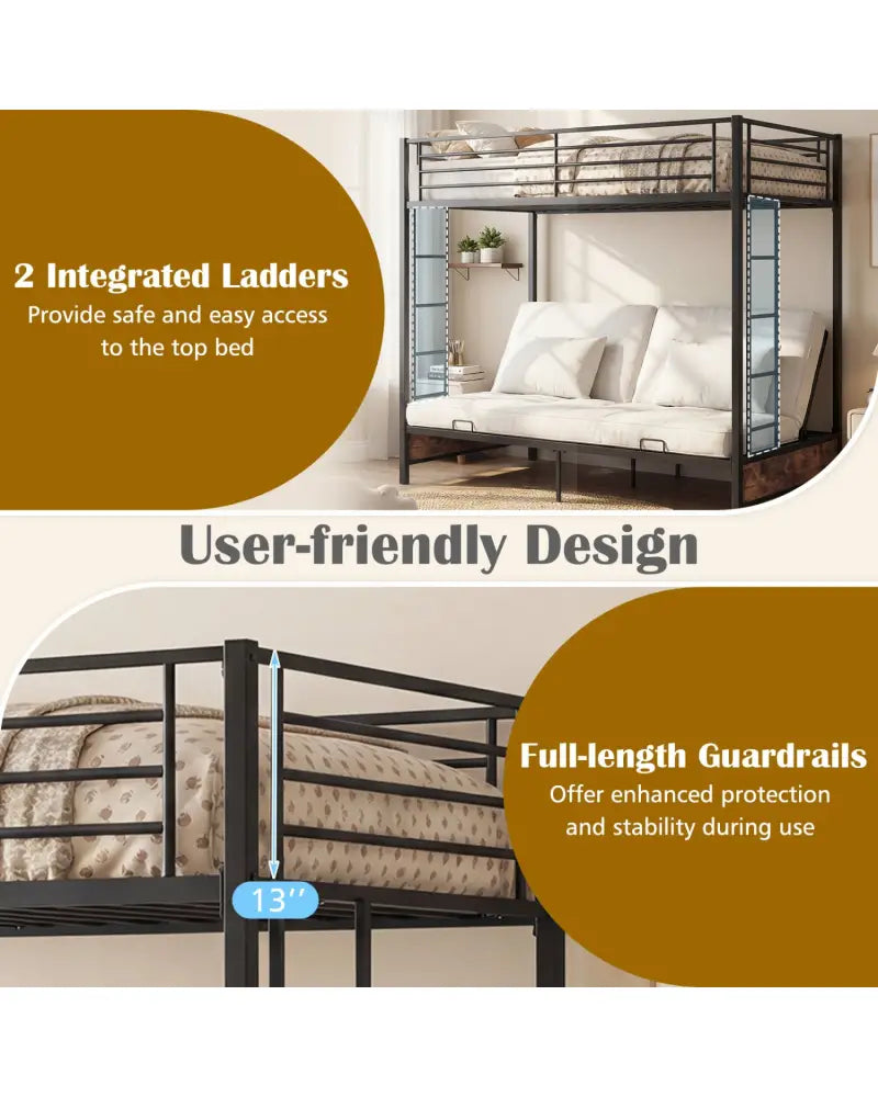 Heavy Duty Metal Bunk Bed Frame with Headboard and Footboard-Rustic Brown - Rustic Brown - Bunk Bed Frame