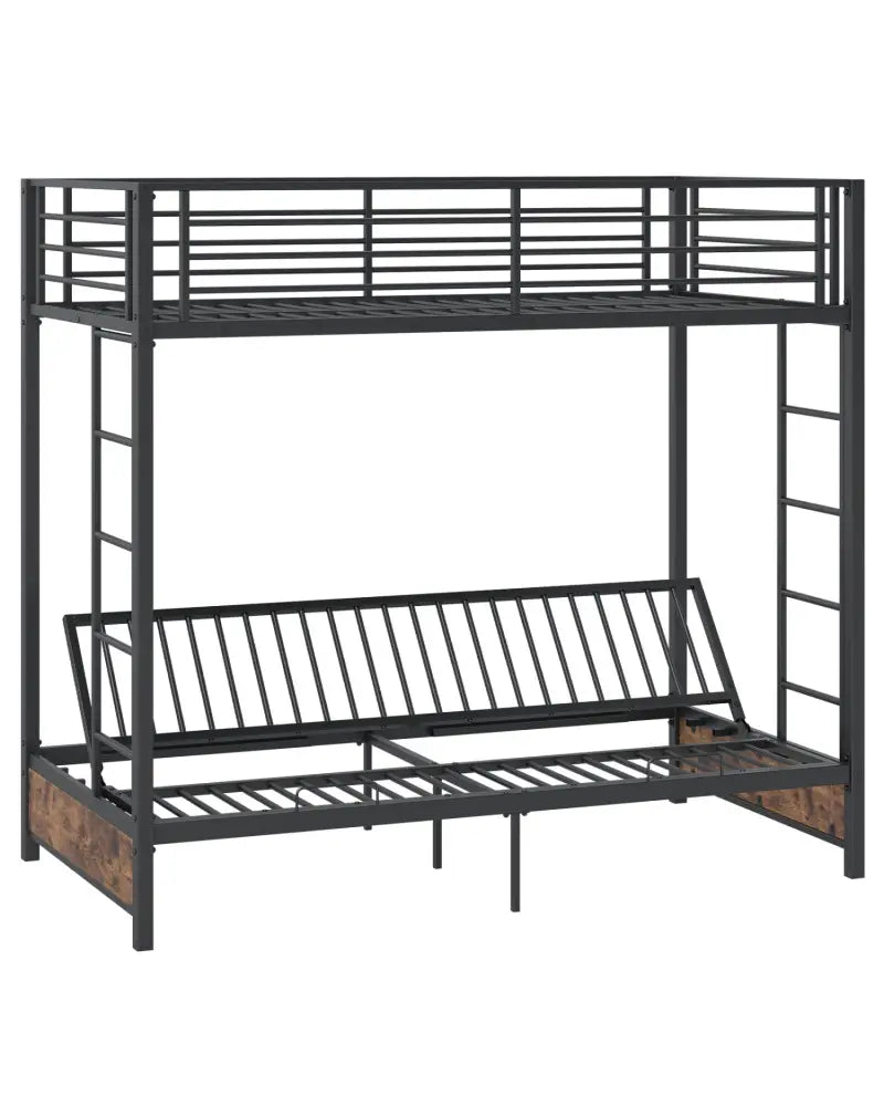Heavy Duty Metal Bunk Bed Frame with Headboard and Footboard-Rustic Brown - Rustic Brown - Bunk Bed Frame
