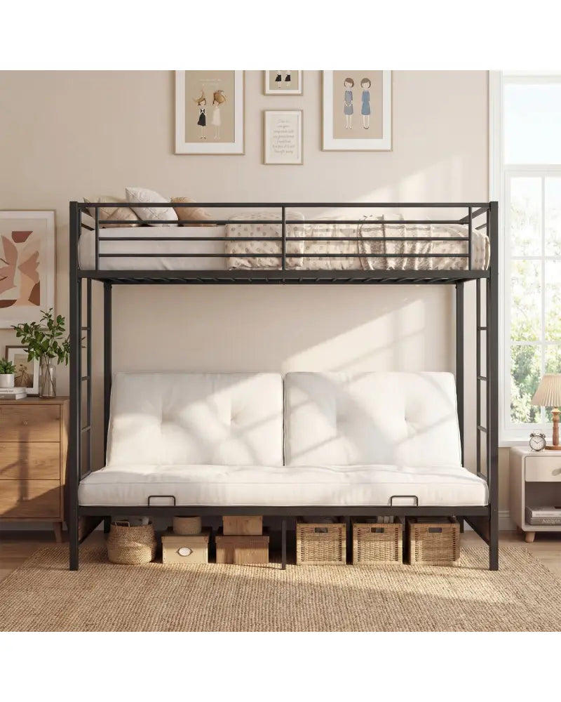 Heavy Duty Metal Bunk Bed Frame with Headboard and Footboard-Rustic Brown - Rustic Brown - Bunk Bed Frame