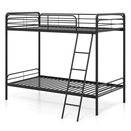 Heavy Duty Metal Bunk Bed with Ladder and Safety Guardrails-Black - Black - Bunk Bed Frame