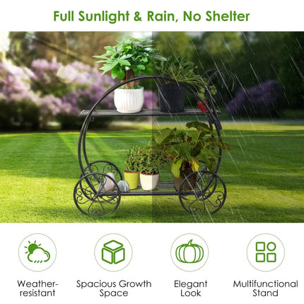 Heavy Duty Metal Flower Cart Plant Stand - Black - Plant Stands