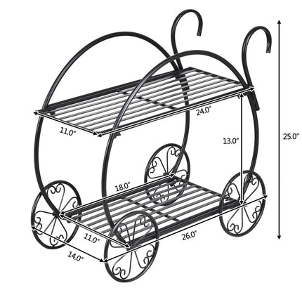 Heavy Duty Metal Flower Cart Plant Stand - Black - Plant Stands