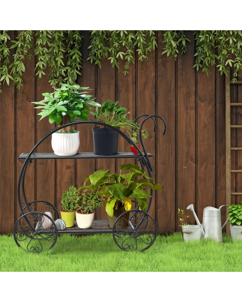 Heavy Duty Metal Flower Cart Plant Stand - Black - Plant Stands
