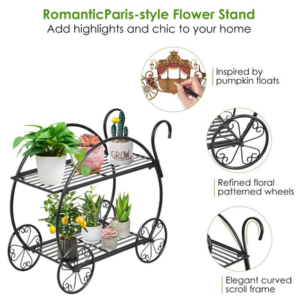 Heavy Duty Metal Flower Cart Plant Stand - Black - Plant Stands