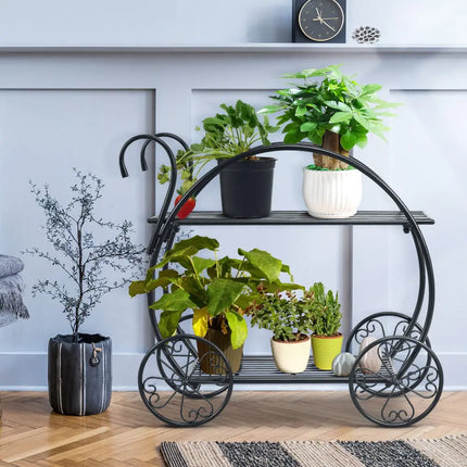 Heavy Duty Metal Flower Cart Plant Stand - Black - Plant Stands