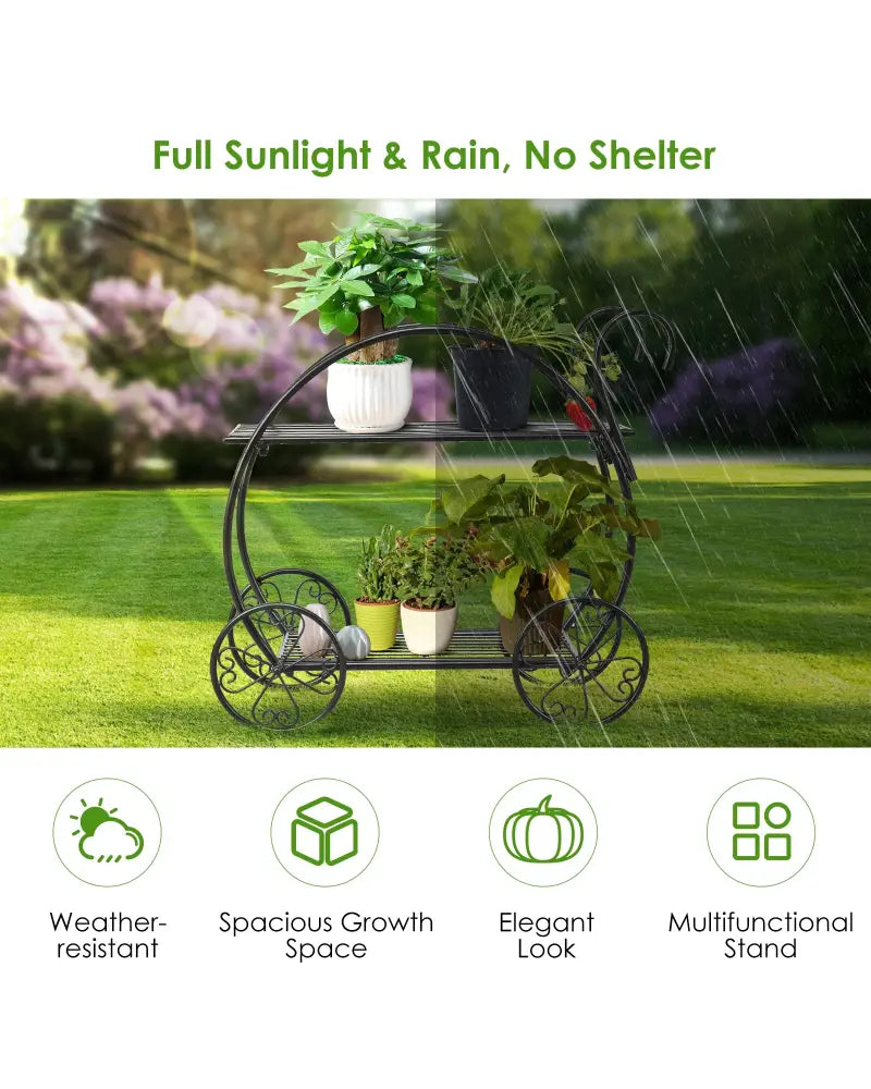 Heavy Duty Metal Flower Cart Plant Stand - Black - Plant Stands