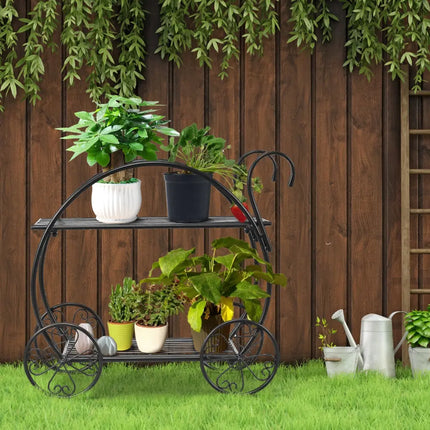 Heavy Duty Metal Flower Cart Plant Stand - Black - Plant Stands