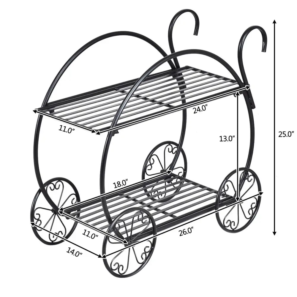 Heavy Duty Metal Flower Cart Plant Stand - Black - Plant Stands