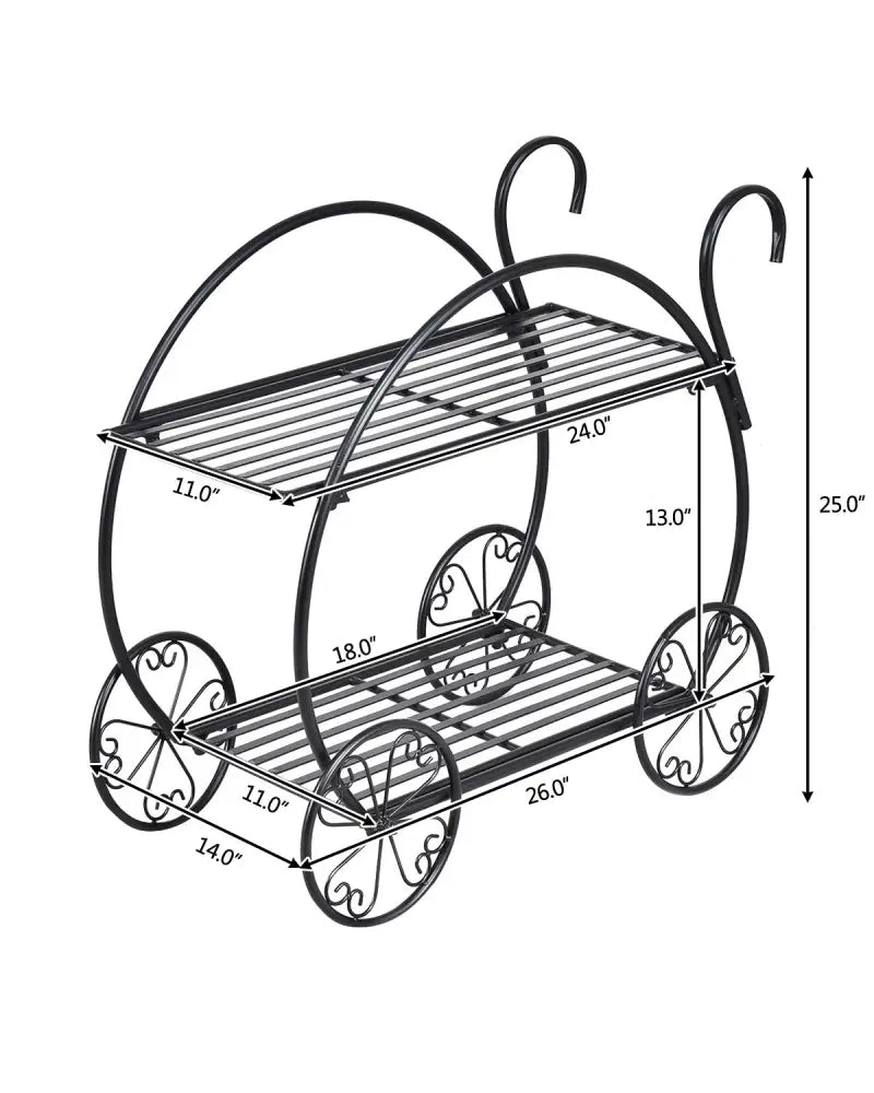 Heavy Duty Metal Flower Cart Plant Stand - Black - Plant Stands