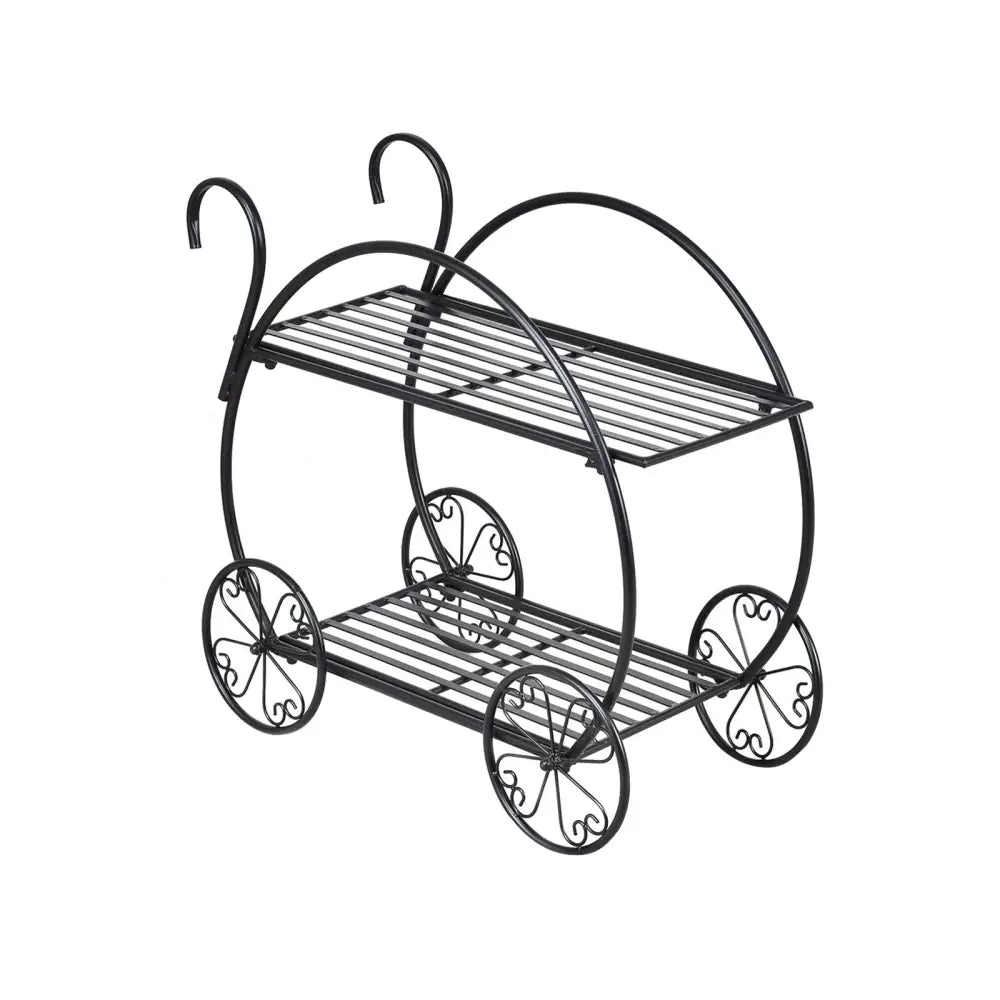 Heavy Duty Metal Flower Cart Plant Stand - Black - Plant Stands