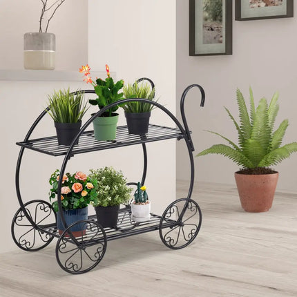 Heavy Duty Metal Flower Cart Plant Stand - Black - Plant Stands