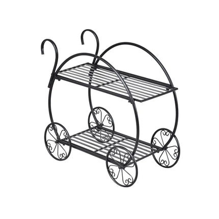 Heavy Duty Metal Flower Cart Plant Stand - Black - Plant Stands