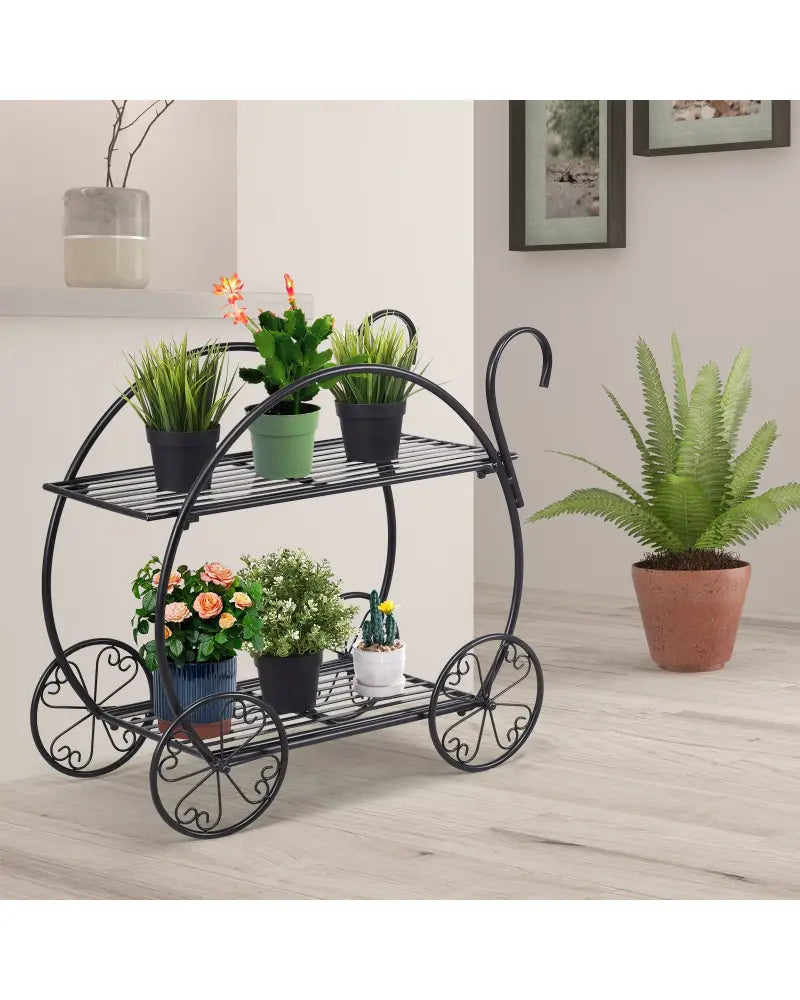 Heavy Duty Metal Flower Cart Plant Stand - Black - Plant Stands