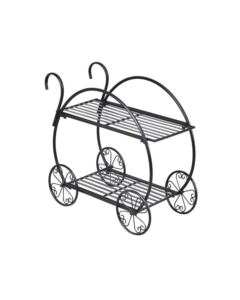 Heavy Duty Metal Flower Cart Plant Stand - Black - Plant Stands